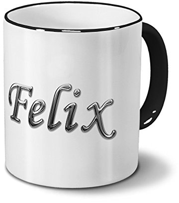 printplanet Tasse mit Namen Felix - Motiv Chrom-Schriftzug - Namenstasse, Kaffeebecher, Mug, Becher, Kaffeetasse - Farbe Schwarz