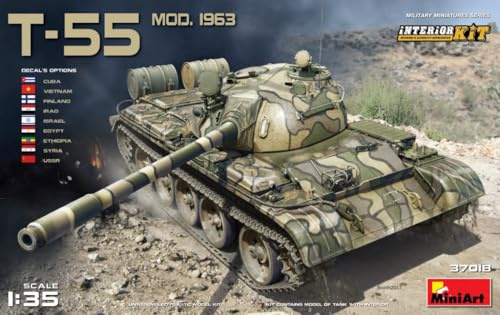 Mini Art 37018 1:35 T-55 Mod. 1963 Interieur-originalgetreue Nachbildung, Modellbau, Plastik Bausatz, Basteln, Hobby, Kleben, Modellbausatz, Zusammenbauen, unlackiert