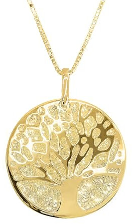 forme di Lucchetta -Baum des Lebens Anhänger Halskette 14 Karat GelbGold, Goldkette 585 Damen Echtgold Schmuck, Kette 45cm einstellbar 42cm