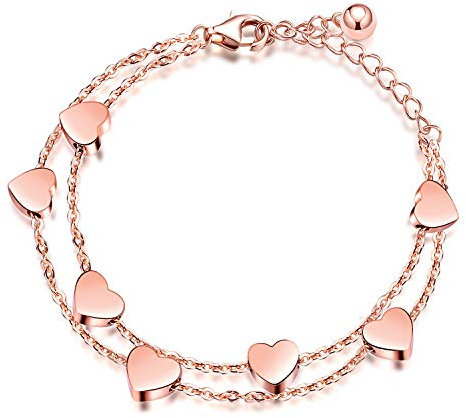 Feilok Damen Layered Armband Herzen Armkette Doppelt Kette Armband Hauchzarte Armkette aus Edelstahl für Frauen Mädchen rosegold mit Herz Anhängern