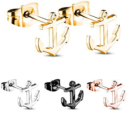 Treuheld® | OHRSTECKER mit ANKERN - Edelstahl - Damen & Herren OHRRINGE - glänzende Ohrstecker in SILBER SCHWARZ GOLD ROSEGOLD - Ohrschmuck zum Stecken auch für Kinder