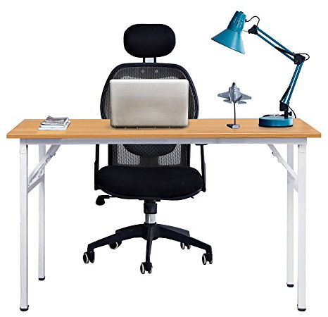 DlandHome Klapptisch Klein Holz Schreibtisch Klappbar 100x60 Computer Klapptisch Laptop Tisch Schreibtisch klapptisch Montagefrei Esstisch für Zuhause, Büro, Picknick, Garten Teak & weiß