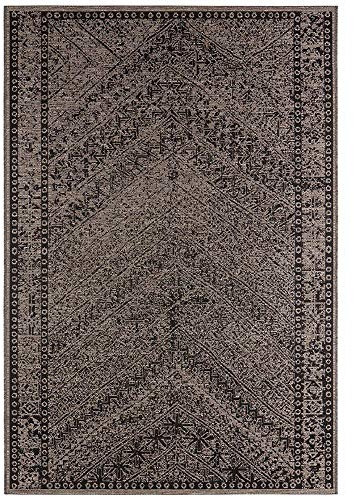Northrugs In- und Outdoor Teppich Mardin 70x140cm - Flachgewebe Wetterfest Modern Vintage Look Gemustert Läufer für Balkon Terrasse Wintergarten Küchenläufer Wasserfest in Braun Schwarz