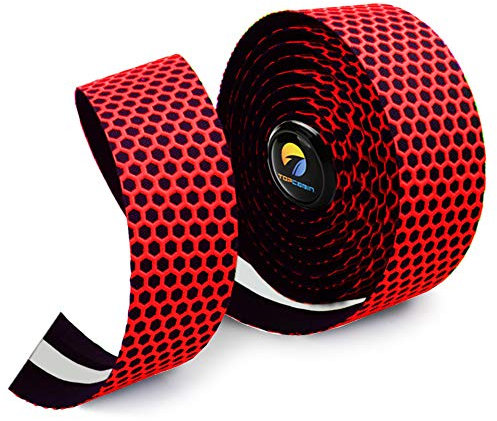 Topcabin 2 rubans de guidon de vélo de route avec embouts réfléchissants - Ruban à gel pour plus de confort, Rouge.