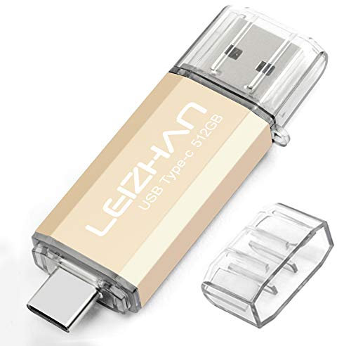 LEIZHAN Clé USB Type C 512 Go,Flash Drive USB 3.0 OTG pour Huawei Samsung Smartphone Android de Type C-Or