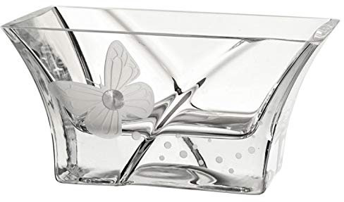 Lussuosa Ciotola in Vetro Soffiato a Mano - Decorata con Cristalli, Farfalla incisa - Vetro Sicuro Senza piombo - Piccola Ciotola Centrotavola - Piatto per Caramelle - Diametro 18 cm