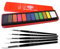 Major Brushes White Sable Round Brush Set of 5 Plus Artist Watercolour Paint Tin 12 Blocks Red Metal Lid