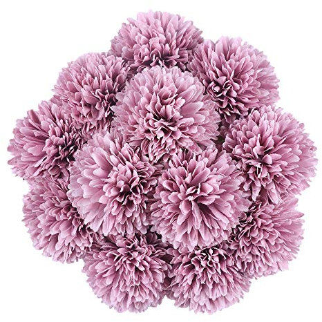 Tifuly Künstliche Hortensie Blumen, 11 Zoll Seide Pompon Chrysantheme Kugel Blumen für Hausgarten Party Büro Dekoration, Braut Hochzeitssträuße, Blumenschmuck, Mittelstücke (Rosa Lila-12 Stück)