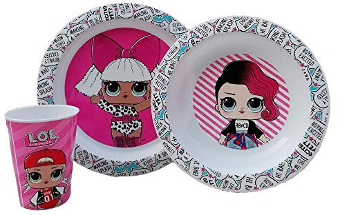 SET PAPPA 3 PEZZI LOL PIATTO FONDO PIANO BICCHIERE PER MICROONDE CONFEZIONE REGALO - ST09453