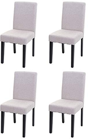 Mendler 4er-Set Esszimmerstuhl Stuhl Küchenstuhl Littau - Textil, Creme-beige, dunkle Beine