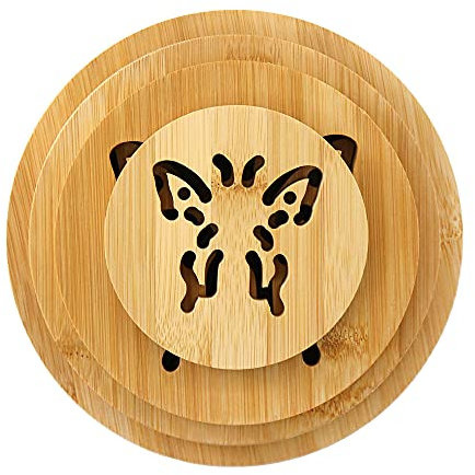 G-LIKE Naturbambus Untersetzer Tischset Platzdeckchen - 4er Set Küche Arbeitsplatte Esstisch Dekorativ Hitzebeständig Waschbar Runde Unterlage für Töpfe Teller Schalen Pfannen Schüsseln (Naturfarbe)