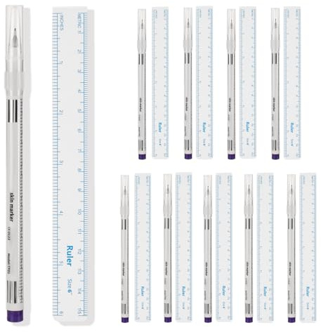 JimKing 10 x Tattoo-Marker, Chirurgischer Microblading mit Papierlineal, Wasserdichter Tatto0für Haut, Augenbraue, 0,5 mm Kopf, blau