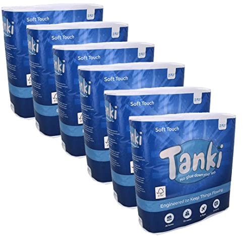 Papier de toilette Tanki Sustainable 54 rouleaux,2 plis,200 feuilles chacun|Royaume-Uni fabriqué|Rouleau de toilette sans bloquant, écologique et sans danger pour les fosses septiques (6x9)