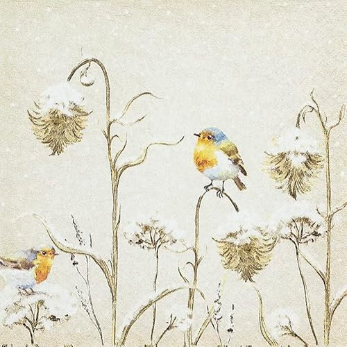 20 Servietten Vogel auf Winterdistel | Frost | Tiere | Winter | Weihnachten | Tischdekon 33x33cm