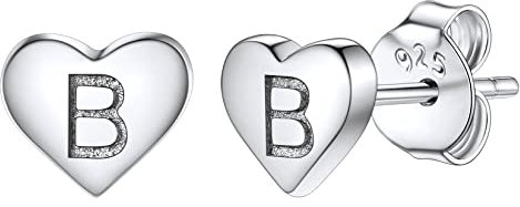 Silvora Buchstaben Ohrstecker aus S925 Silber Alphabet B Silberfarbe Name Initiale Herz Ohhring mit A-Z 26 Buchstaben für Damen Frauen Mädchen