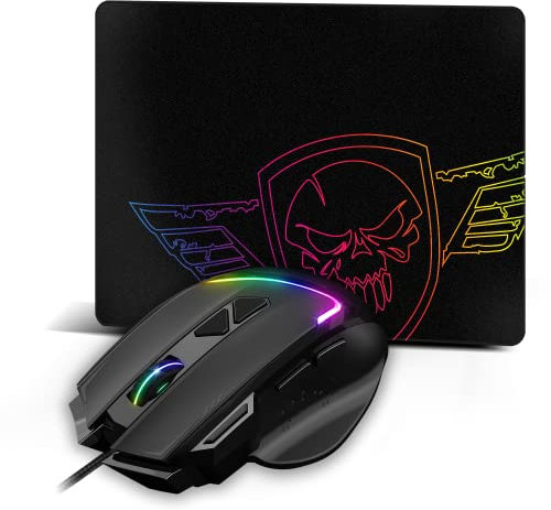 SPIRIT OF GAMER - Pro M3 RGB - Souris Gamer RGB + Tapis de Souris - Pack 2en1 - Souris Gaming 7200 DPI avec Repose Pouce et 8 Boutons Programmables - Tapis Gamer Souple et Antidérapant