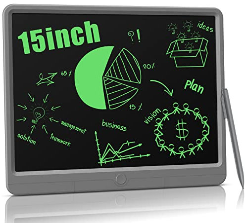 TUGAU LCD Schreibtafel für Erwachsene und Kinder 15 Zoll Zeichentafeln, Löschbarer Elektronischer LCD Writing Tablet Zeichentablett Geeignet für Büro, Memos und Notizen(Gray)