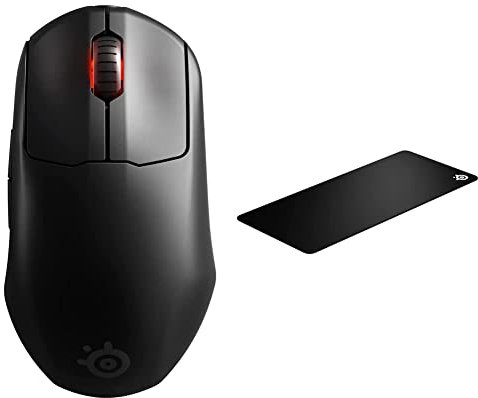 SteelSeries Prime Wireless - Esports Leistung Kabellose Gaming-Maus - 100 Stunden Akkulaufzeit - TrueMove Air Optical Sensor mit 18.000 CPI - Magnetisch & QcK XXL - Gaming-Mauspad - Schwarz