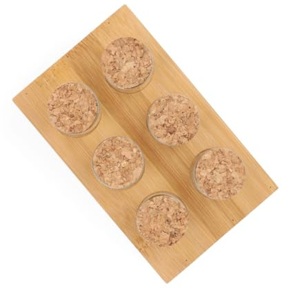 HOMLA Torano Gewürzbehälterregal - Praktisches Gewürzregal im Minimalistischen Design - Pinie Glas und Kork 6 Gläser 14 x 9 cm