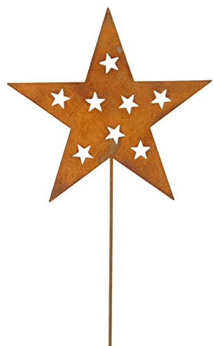 B2S BACK2SEASON Metall Stecker Sterne mit Sternen innen zum Stecken Edelrost Weihnachtsdeko Gartenstecker H 72 cm Made in Europa (Metall, Edelrost Sterne im Stern)