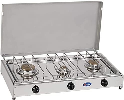 PARKER FORNELLO DA TAVOLO GAS METANO 3 FUOCHI CON PIANALE IN ACCIAIO INOX E TELAIO GRIGIO 5523GM - USO ESTERNO