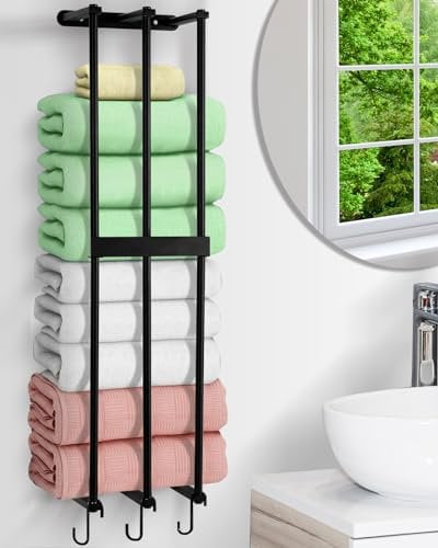XIAPIA Towel Rail for Bathroom, Steel Towel Rack for Bathroom Wall, Wall Towel Rack for Rolled Towels Storage for Small Bathroom, Wall Mounted Towel Shelves for Bathroom Organizer, 75x20x15cm