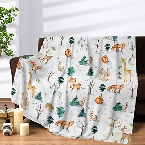 Kuscheldecke Kinder Tiere, Weich Waldtiere Kuscheldecke Flauschig Decke Dschungel Safari Tiere Blanket Flanell Fleecedecke Wohndecke Sofa Waldtiere Überwurfdecke Plüsch für Jungs Couch Sofa 130x152cm