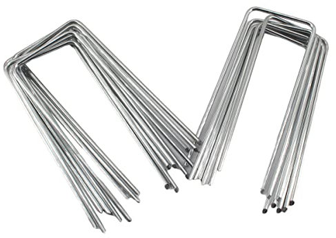 20 Stück 4 x 40 x 150 mm verzinkte Gartenheringe Bodenanker Fixierte Rasenklammern Pins Nägel Erdspieße Metall zur Befestigung von Membranen, Kunstrasen, Unkrautbarriere