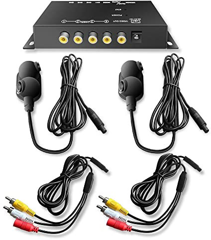 Side View Cameras Set Backup Cameras Kit with Mini 4 Channel Video Surveillance Quad Video Selector for Truck Car Van Camper with Night Vision and Wide View Angle, Side Mirror Mount, IP68 Waterproof