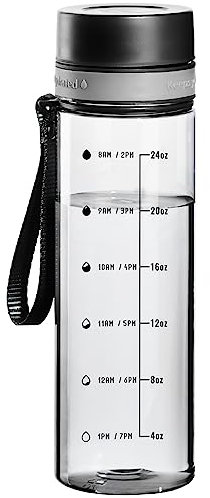 Doseno Reusable Water Bottle, 28OZ Clear Water Bottle with Time Marker, Plastic Water Bottles with Strap, Gym Water Bottles for Men, Black