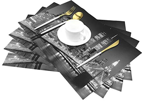 New York PVC-Tischsets, 4 Stück, rutschfest, hitzebeständig, 45 x 30 cm