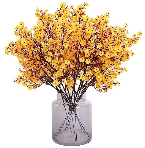 N&T NIETING Gypsophila Artificial Flowers, 12Pcs Baby Breath Artificial Flowers Real Touch Fake Flowers for DIY Wedding Bouquet Party Table Centerpieces Flower Arrangements Home Autumn Decor(Yellow)