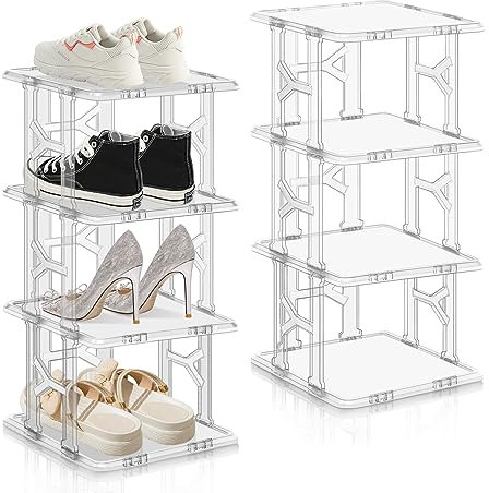 JOENCOST Schuhregal 8 Ebenen Shoe Rack, vertika Schschrank Holz Schuhständer schmal, Schuhaufbewahrung platzsparend stapelbar Schuhständer für Flur Schlafzimmer Küche Eingangsbereich (Weiß 8 Ebenen)