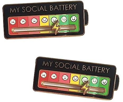 My Social Battery pin, Lustige Brosche für soziale Stimmung für 7 Tage, 2 Stück Brosche für soziale Batterie, lustige Pins, Schmuck, Dekoration, Anstecknadel(b - 2 Stück(Schwarz))