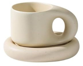 MAIYO Taza Creativa Hecha a Mano con Mango Grueso de 300ml/320ml, Tazas de café Espresso de cerámica, Vasos para té, Juego de platillos Grandes, Regalos creativos