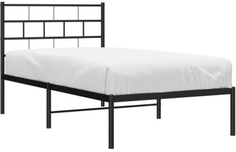 vidaXL Bettgestell, Bettrahmen mit Kopfteil Lattenrost Metall, Metallbett Bett für Schlafzimmer, Einzelbett Gästebett, Schwarz 90x190cm