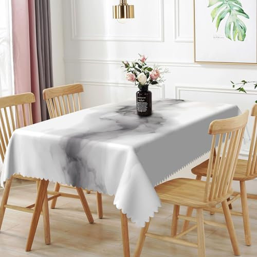 TTQYFNM Mantel de mármol gris y blanco de 60 x 108 pulgadas, moderno, arte abstracto, pintura de tinta, piedra natural, textura de mármol, mantel de tela de poliéster impermeable para cocina, comedor,