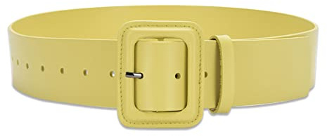 ZEBEYE Cintura da donna larga in pelle classica in tinta unita grande fibbia quadrata cintura da donna retrò cintura a vita alta ampia cintura per abito camicia tuta soprabito, Giallo limone, Taglia