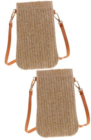 GALPADA 2 Pièces Porte-monnaie Fourre-tout De Plage Pochette D'été Bourse Bourse Ronde En Paille Pochette En Rotin Tissé Voyage En Paille Unité Centrale Section Verticale