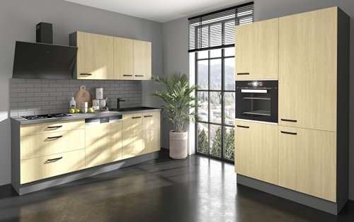 Küche Scandi 220 + 120 cm Fischgrät Optik Küchenzeile Küchenblock Einbauküche