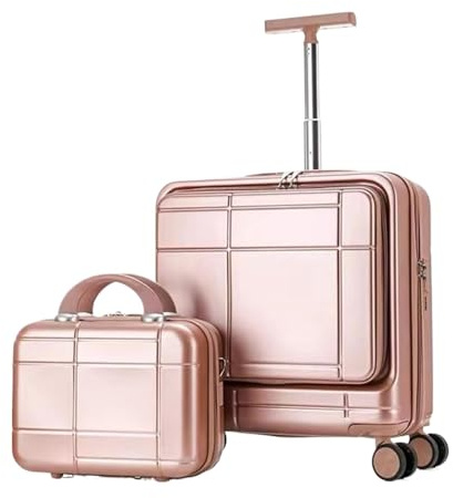 ASHSDI Koffer Reisekoffer Trolley 2-teilige Sets Spinner 18-Zoll-Koffer, Mit Teleskopgriff, 14-Zoll-Kosmetikkoffer Boardcase Handgepäck (Color : Rosa, Size : 14+18in)