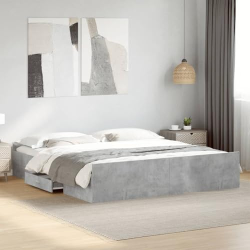 vidaXL Bettgestell, Bett mit Schubladen, Bettrahmen mit Sperrholzlatten, Doppelbett für Schlafzimmer, Schubladenbett, Betongrau 180x200cm Holzwerkstoff