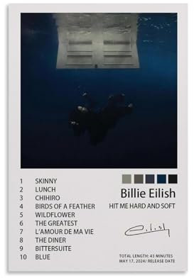 Billie Eilish Poster auf Leinwand, Motiv: Hit Me Hard and Soft, Wandkunst, Wohnzimmer, Poster für Schlafzimmer, Heimdekoration, 60 x 90 cm