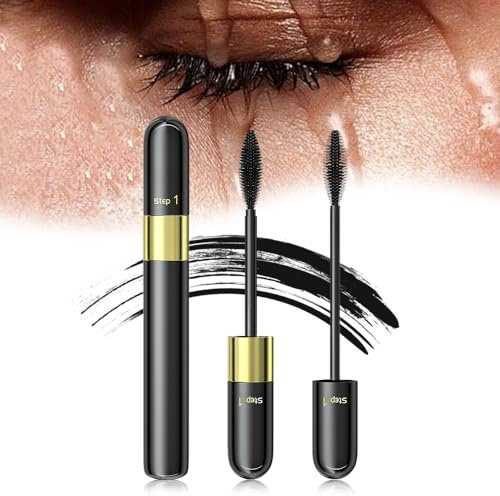 Langanhaltende Curling Mascara, 2024 Neuest 2in1 Wasserfeste Wimperntusche Schwarz, Volumen und Verlängerung 2in1 Curling Mascara für Extrem Lange Wimpern Lang Anhaltend Not Blooming (Schwarz)