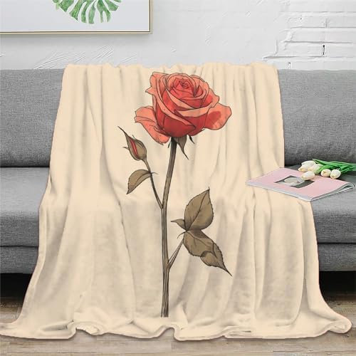 Rote Rosen Couchdecke Wohndecke Fleecedecke Sofadecke 3D Druck Tagesdecke Kuscheldecke Weichen Flauschig Flauschig Warm Bett Decken for Erwachsene Kinder 40x50inch(100x130cm)