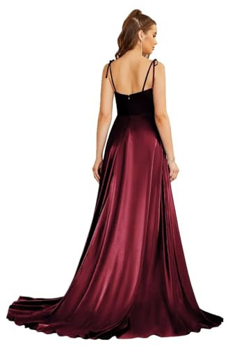 Misshow Robe pour Mariage Demoiselle d'honneur avec Fente Elégante Robe Femme Cérémonie Anniversaire sans Manches Bordeaux M