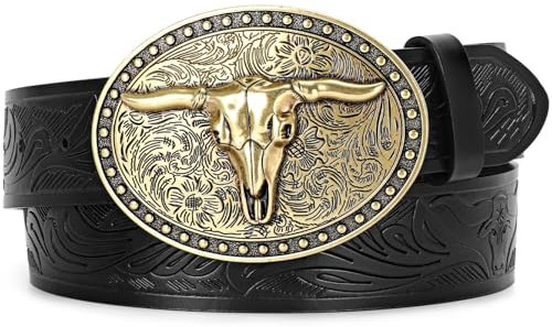 BELTROAD Westerngrütel aus Leder mit Gürtelschnalle für Damen und Herren, Cowboy, Cowgirl, für Jeans, for Wasit 43-46