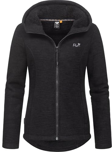 Ragwear Damen weiche Strickjacke leichte Übergangsjacke mit kuscheligem Teddyfleece und Kapuze Lyshka Melange YOUMODO Black Gr. XL