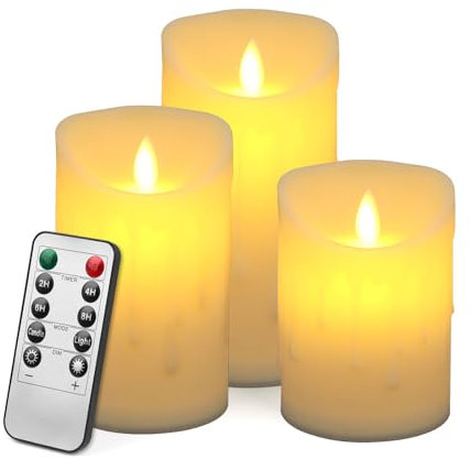 LWMTT Velas LED Pack de 3 Velas LED Efecto Ilama 10cm 12.5cm 15cm Velas a Pilas con Mando a Distancia y Temporizador Vela sin llama para Decoración, Bodas, Navidad, Jack-o'-lantern