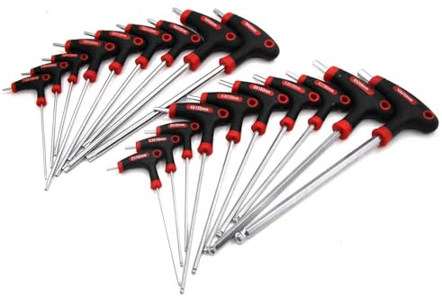 yuentoen Jeu de 19 clés à poignée en T, 6 pans et Torx, clés Allen Trx avec poignées transversales, jeu de clés à poignée en T